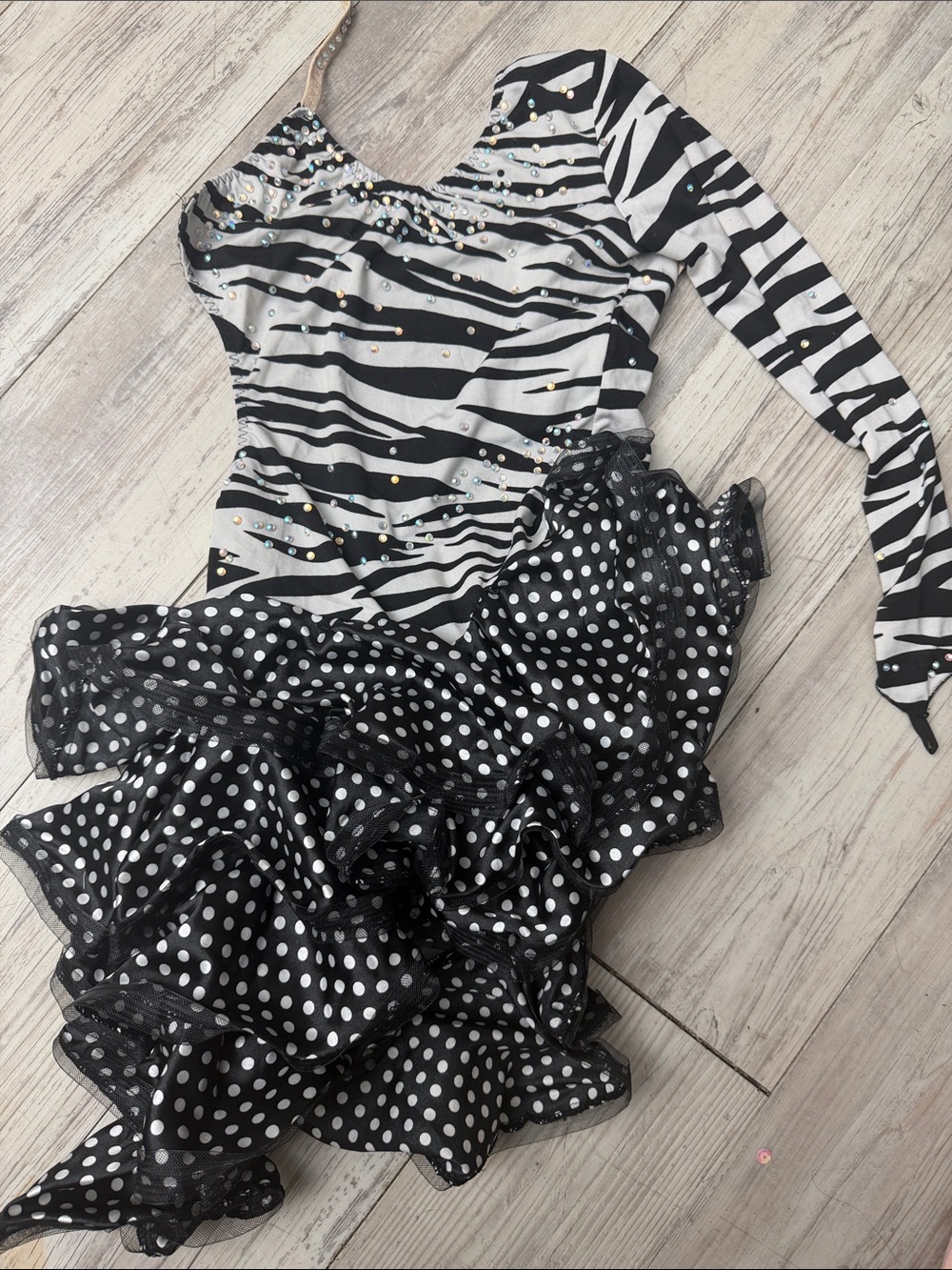 Girls Black and White Zebra Polka Dot Ruffle Dance Dress